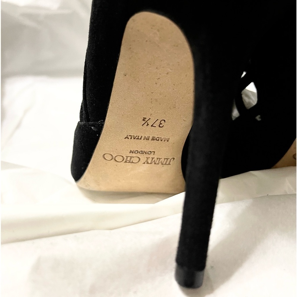 Jimmy Choo fishnet gladiator ankle peeptoe bootie Supple suede lthr blk EU37.5 - Picture 9 of 9